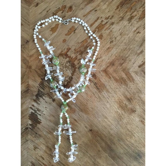 Vintage Fresh Water Pearl 2 Layered Glass Necklace - Picture 2 of 5